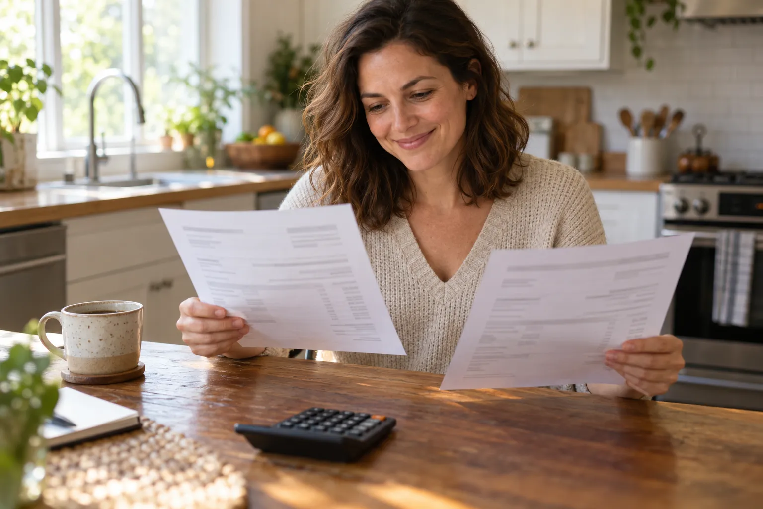 Homeowner reviewing a written AC estimate at a kitchen table in the Orange area